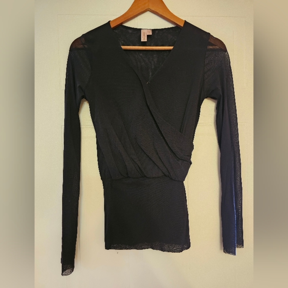 Sweet Pea Black Long Sleeve Wrap Blouse
